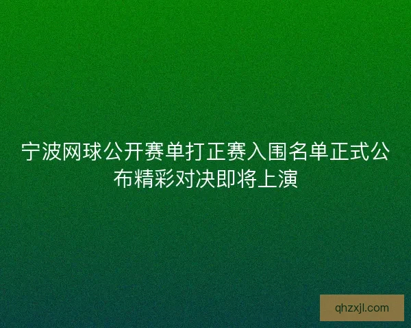 宁波网球公开赛单打正赛入围名单正式公布精彩对决即将上演